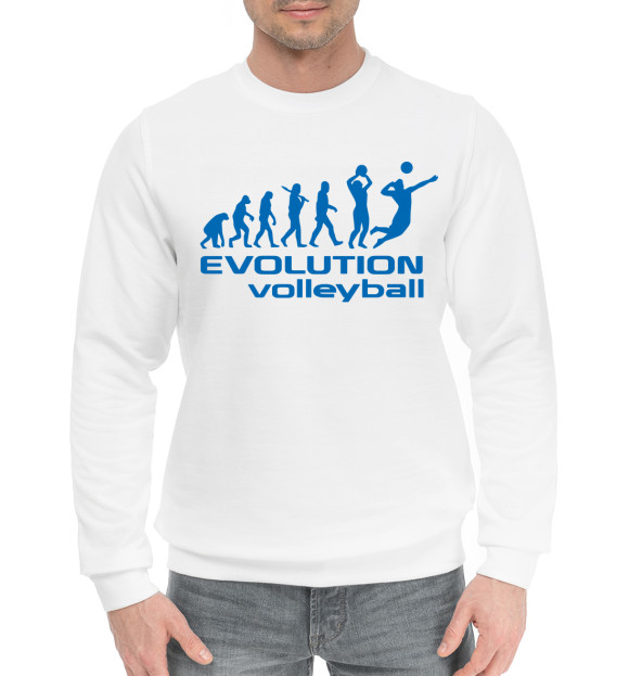 Мужской хлопковый свитшот с изображением Volleyball evolution цвета Белый