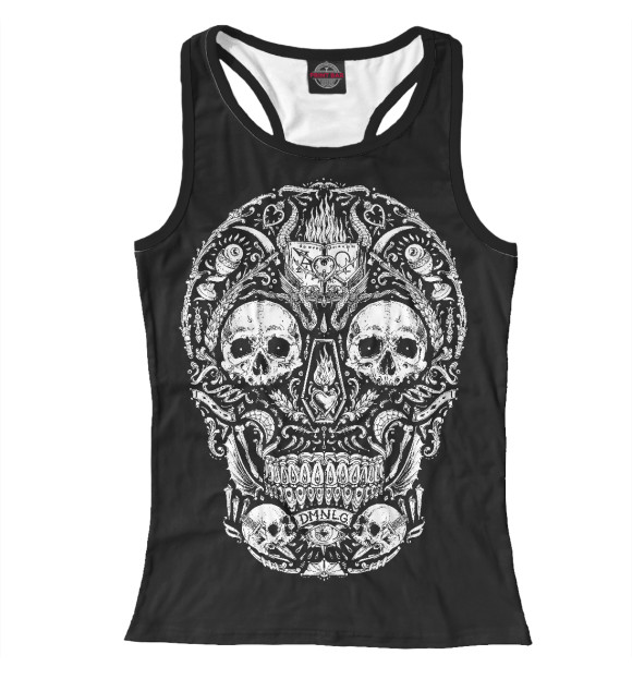 Женская майка-борцовка с изображением Портрет черепа из черепов цвета Белый