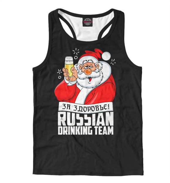 Мужская майка-борцовка с изображением Прикольный Дед Мороз (4.2) цвета Белый