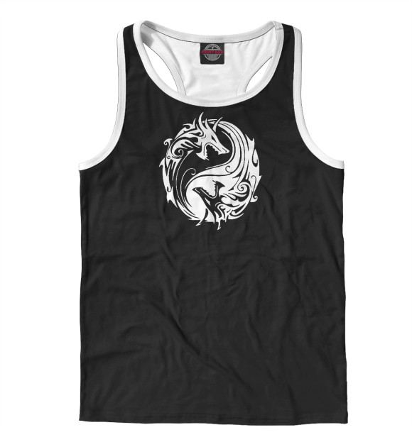 Мужская майка-борцовка с изображением Дракон (узоры) цвета Белый