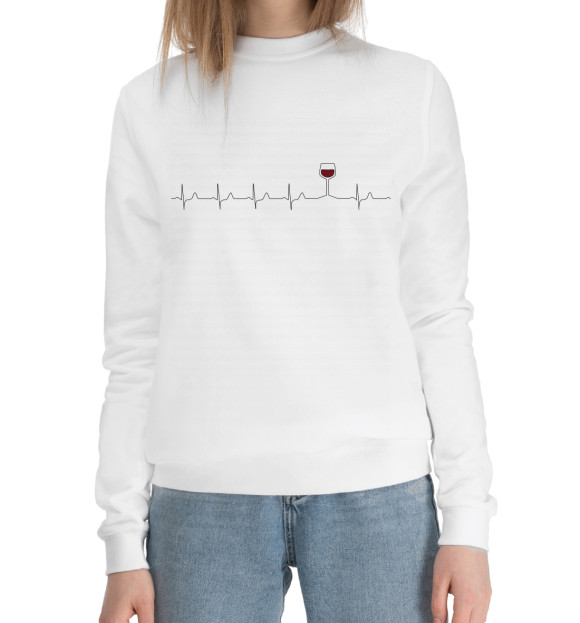 Женский хлопковый свитшот с изображением Wine lover цвета Белый