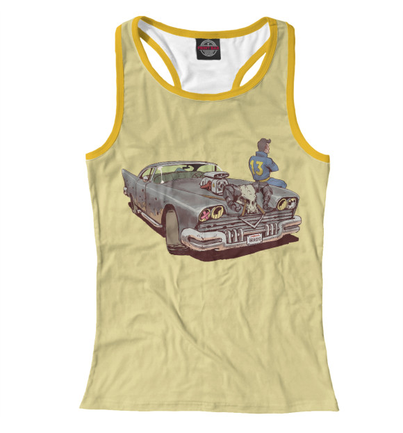 Женская майка-борцовка с изображением Машина Fallout цвета Белый