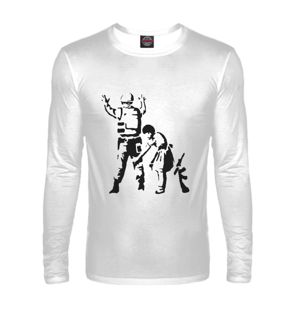 Мужской лонгслив с притом Banksy цвета Белый Мужской лонгслив с изображением Banksy цвета Белый