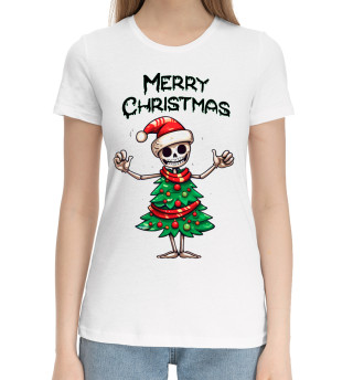 Женская хлопковая футболка Merry Christmas skeleton