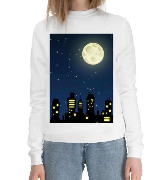 Женский хлопковый свитшот с изображением City night цвета Белый