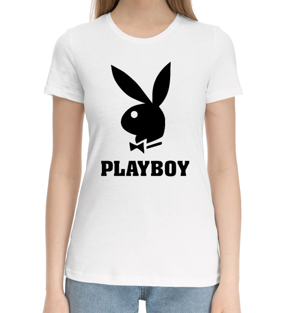 Женская хлопковая футболка с изображением PLAYBOY цвета Белый