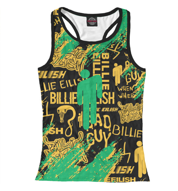 Женская майка-борцовка с притом Billie Eilish цвета Белый Женская майка-борцовка с изображением Billie Eilish цвета Белый