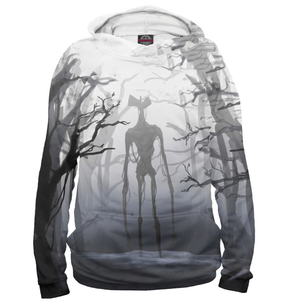 Женское худи с изображением Сиреноголовый в лесу цвета Белый