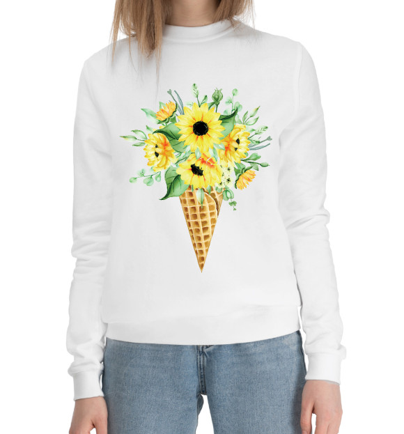 Женский хлопковый свитшот с изображением Цветороженое цвета Белый