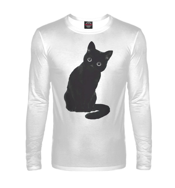 Мужской лонгслив с изображением Black Cat цвета Белый