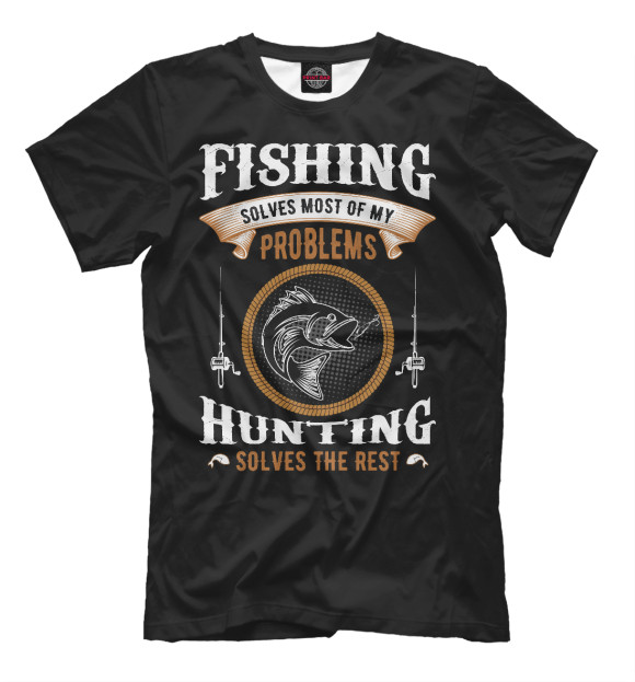 Мужская футболка с изображением Рыбалка и Охота цвета Белый