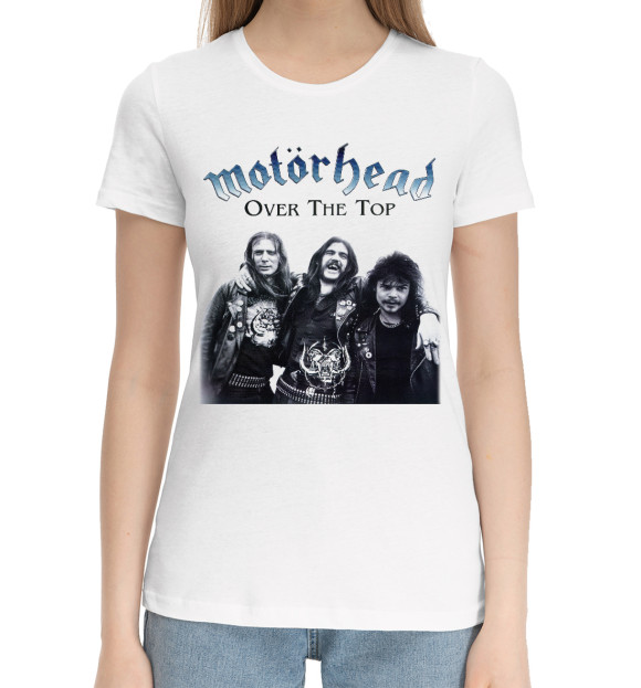 Женская хлопковая футболка с притом Motorhead цвета Белый Женская хлопковая футболка с изображением Motorhead цвета Белый