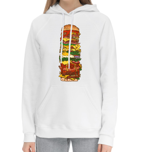Женский хлопковый худи с изображением Большой гамбургер цвета Белый