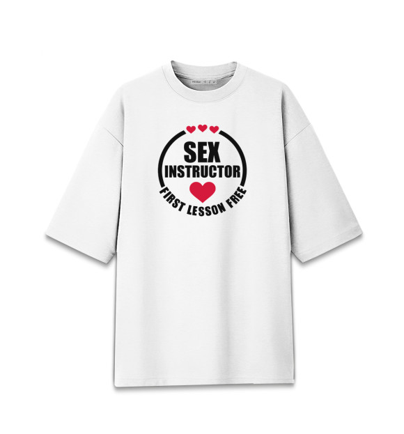 Женская футболка оверсайз с притом SEX INSTRUCTOR цвета Белый Женская футболка оверсайз с изображением SEX INSTRUCTOR цвета Белый