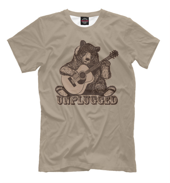 Мужская футболка с изображением Медведь играет на гитаре цвета Белый
