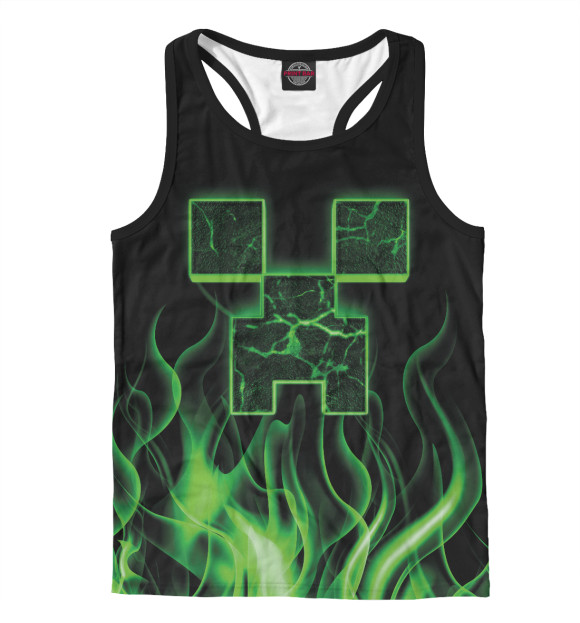 Мужская майка-борцовка с изображением Minecraft зеленый огонь цвета Белый