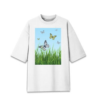 Женская футболка оверсайз Бабочки на поле