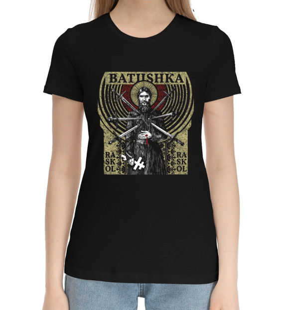 Женская хлопковая футболка с изображением Batushka цвета Черный