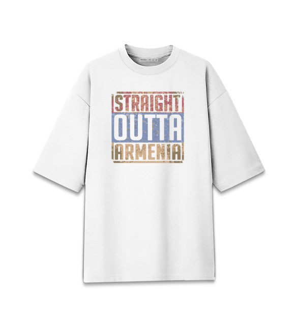Женская футболка оверсайз с притом Прямиком из Армении цвета Белый Женская футболка оверсайз с изображением Прямиком из Армении цвета Белый