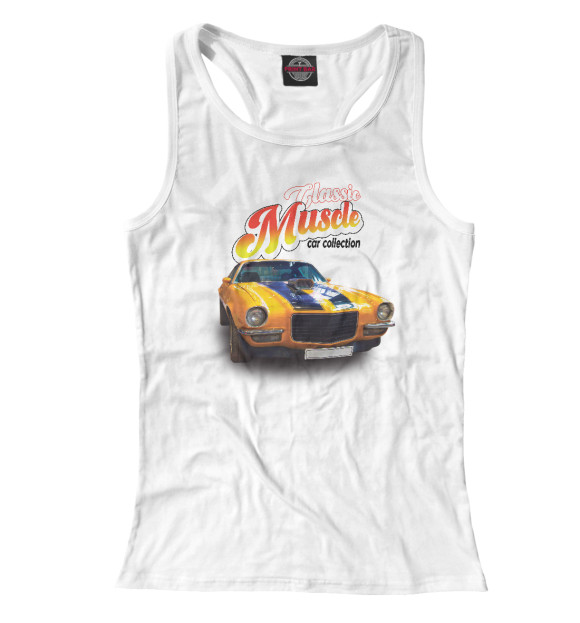 Женская майка-борцовка с изображением Маслкар Chevrolet Camaro на белом цвета Белый
