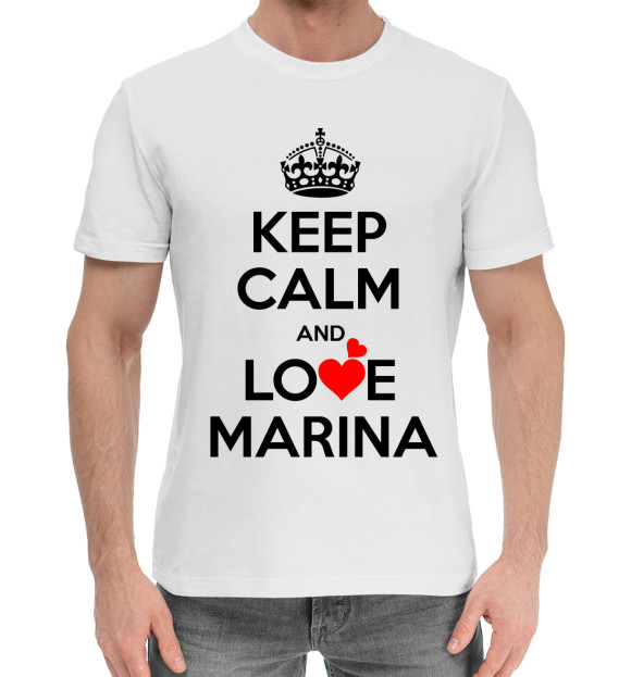 Мужская хлопковая футболка с изображением Будь спокоен и люби Марина цвета Белый