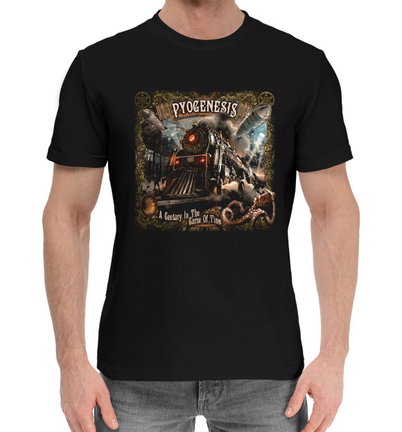 Мужская хлопковая футболка с притом Pyogenesis цвета Черный Мужская хлопковая футболка с изображением Pyogenesis цвета Черный