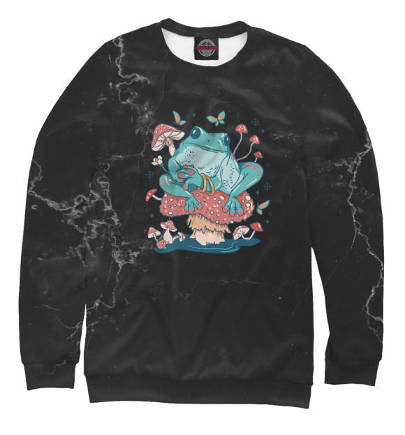 Женский свитшот с изображением Cottagecore frog on mushroo цвета Белый