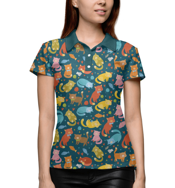 Женское поло с изображением Кошкин фон цвета Белый