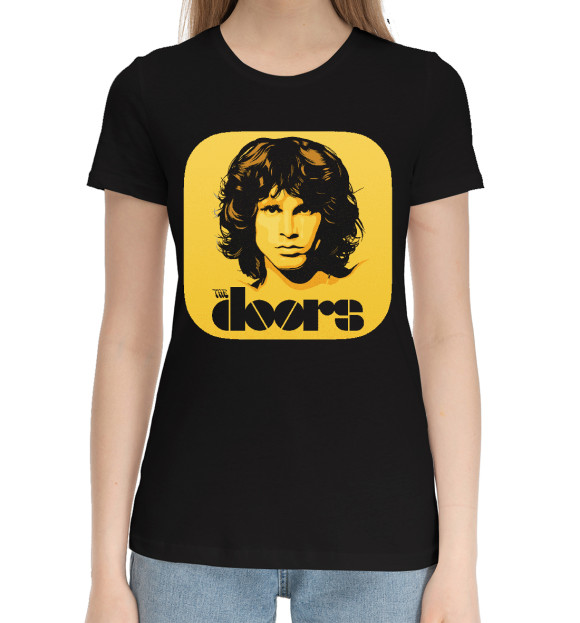 Женская хлопковая футболка с изображением The Doors цвета Черный