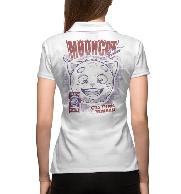 Женское поло с притом MoonCat цвета Белый Женское поло с изображением MoonCat цвета Белый