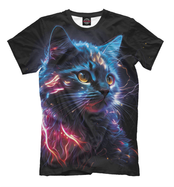 Мужская футболка с изображением Электрический котёнок цвета Белый