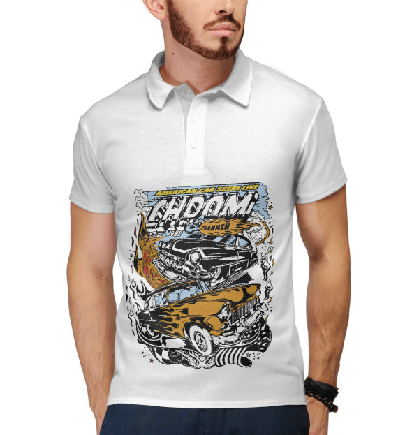 Мужское поло с изображением Автоспорт цвета Белый