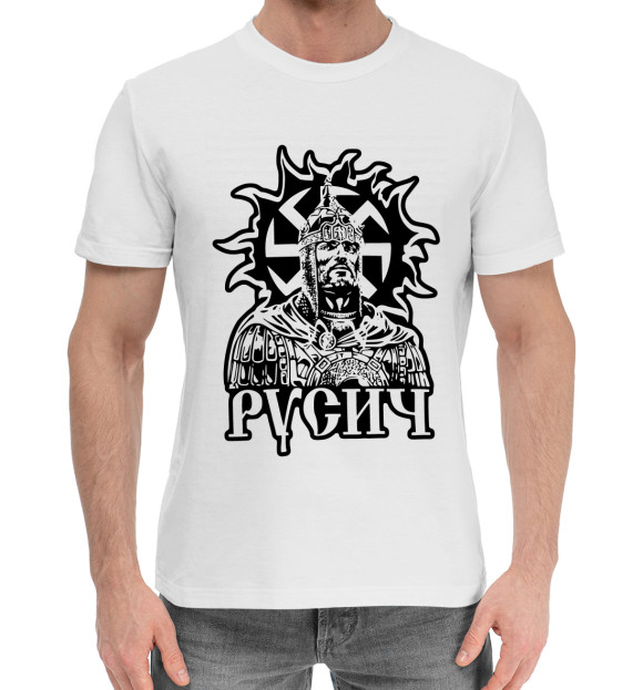 Мужская хлопковая футболка с изображением Русич цвета Белый
