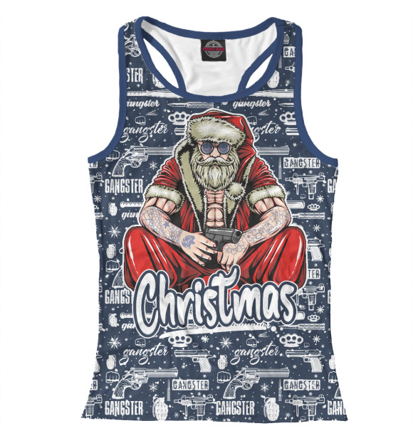 Женская майка-борцовка с изображением Гангстер Санта-Клаус цвета Белый