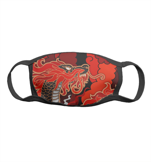 Маска тканевая с изображением Дракон на фоне красных облаков цвета Белый