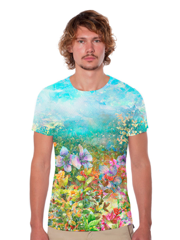 Мужская футболка с изображением Цветы цвета Белый