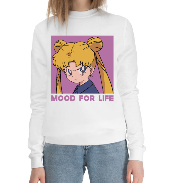 Женский хлопковый свитшот с изображением Mood Сейлор мун цвета Белый
