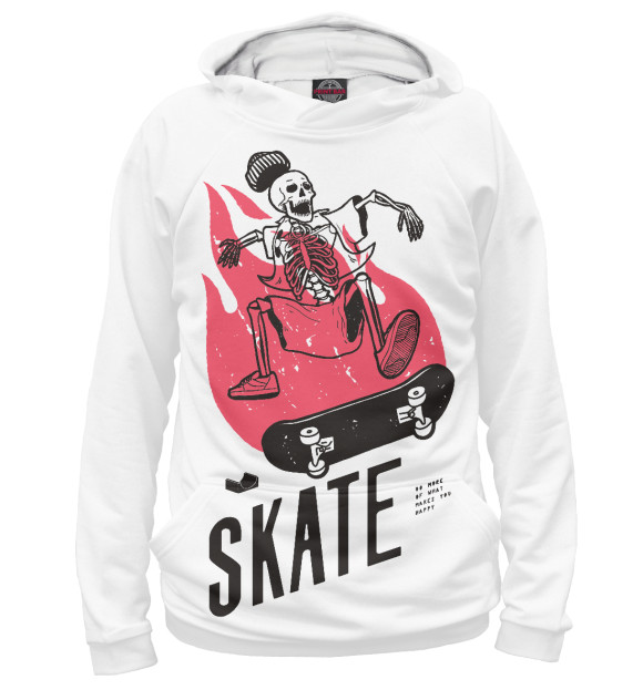 Женское худи с изображением Скелет на доске цвета Белый