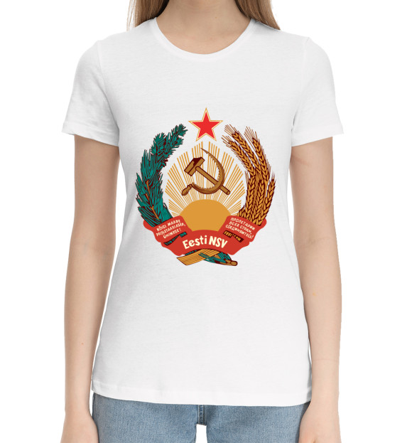 Женская хлопковая футболка с изображением Эстонская ССР цвета Белый