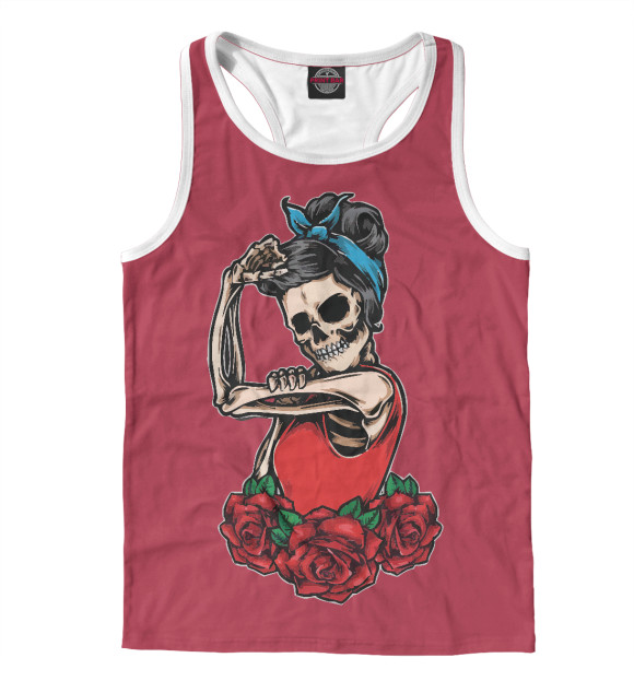 Мужская майка-борцовка с изображением Скелет букет цвета Белый