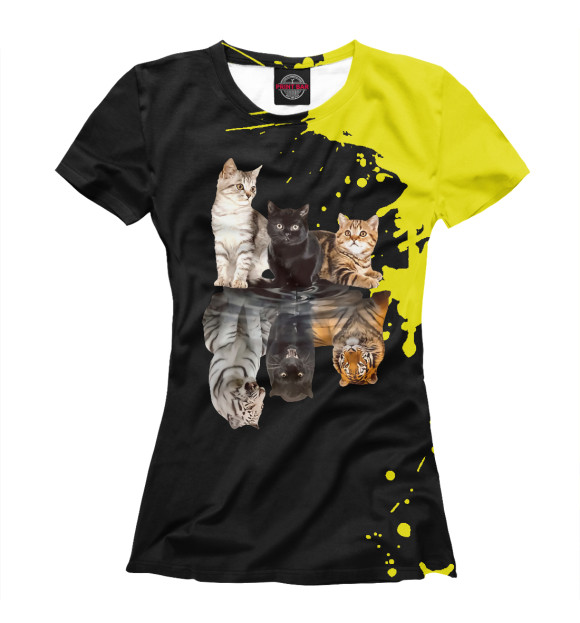 Футболка для девочек с изображением Cats Reflection Mirror Chee цвета Белый