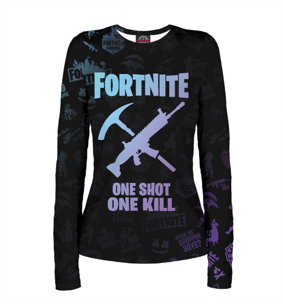 Женский лонгслив с притом Fortnite цвета Белый Женский лонгслив с изображением Fortnite цвета Белый