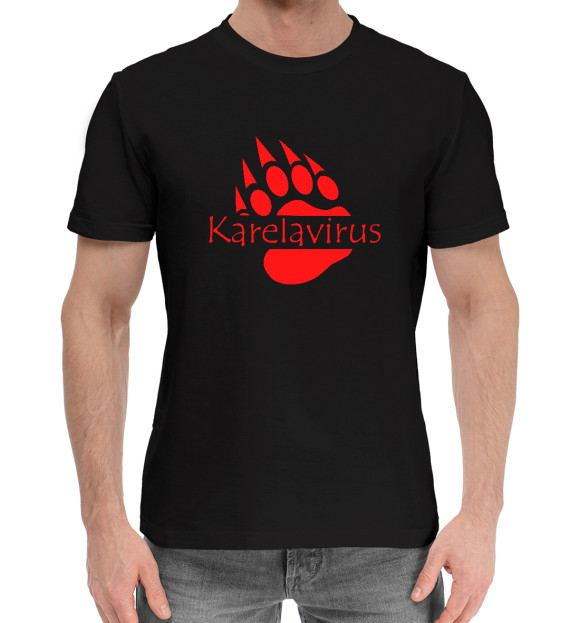 Мужская хлопковая футболка с изображением Karelavirus цвета Черный