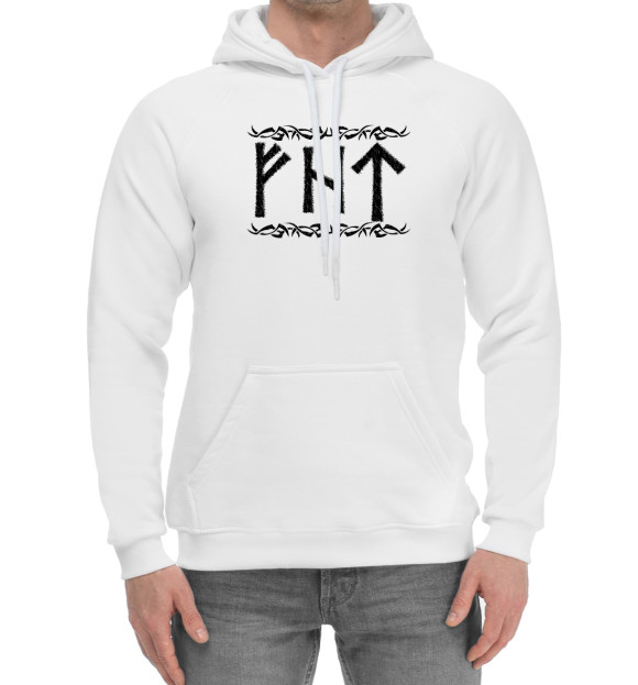 Мужской хлопковый худи с изображением Руны удачи и победы цвета Белый