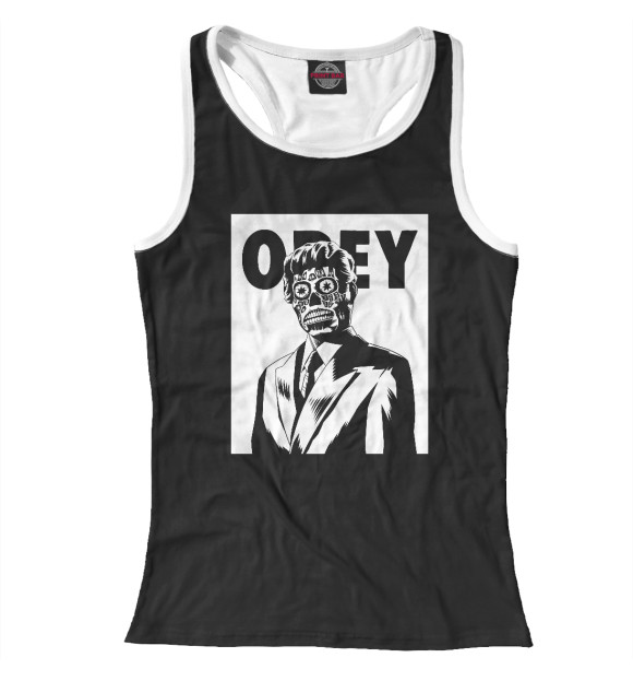 Женская майка-борцовка с изображением OBEY Black цвета Белый