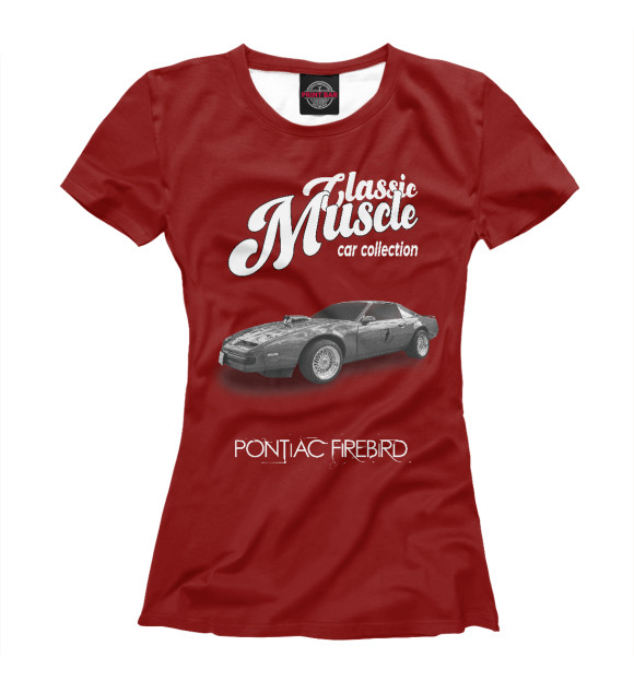 Футболка для девочек с изображением Маслкар Pontiac Firebird на красном фоне цвета Белый