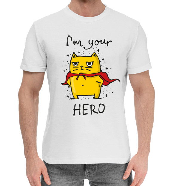Мужская хлопковая футболка с изображением I fm your hero цвета Белый