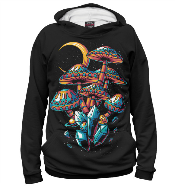 Мужское худи с изображением Космические опята цвета Белый