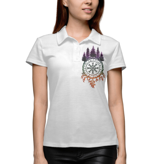 Женское поло с изображением Оберег рун на груди цвета Белый