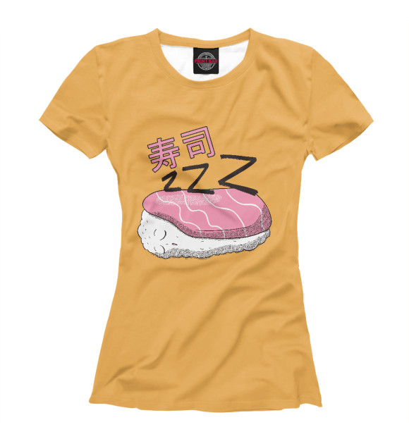 Женская футболка с притом Спящие суши цвета Белый Женская футболка с изображением Спящие суши цвета Белый